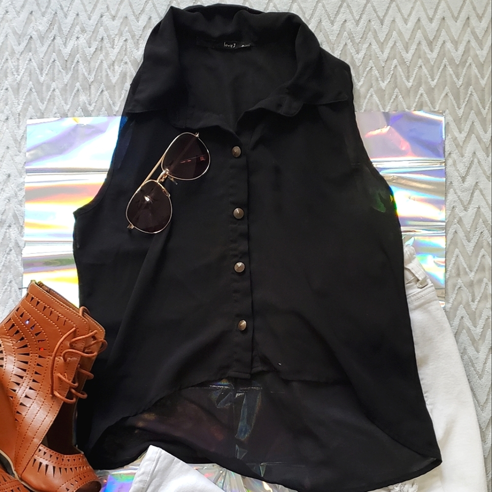 (2 for $10) Sheer Black Love J Sleeveless Blouse